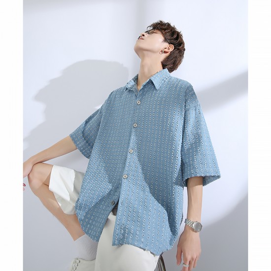 Blue Short Sleeve Shirt For Mens