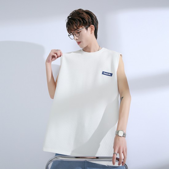 White Sleeveless T-Shirt For Mens